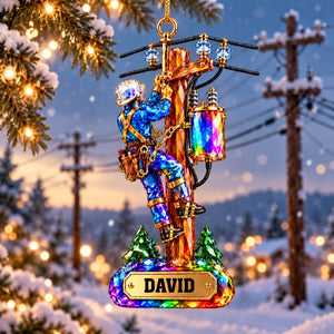 Personalized Stained Glass Lineman Themed Ornament,Christmas Gift For Lineman