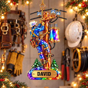 Personalized Stained Glass Lineman Themed Ornament,Christmas Gift For Lineman
