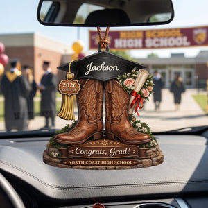 Custom Cowboy Boots Graduation Hanging Ornament β Class Of 2026 Keepsake For Seniors
