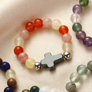 Elastic stone cross ring, angel stone combination copper bead ring
