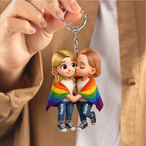 Pride Month LGBTQ+ Couple Love Is Love Personalized Acrylic Car Keychain, Gift For Couple
