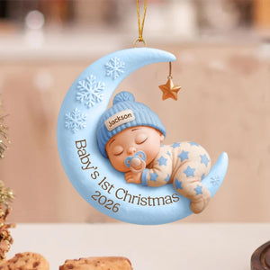 Sleeping Baby On Moon β Baby's 1st Christmas Personalized Ornament