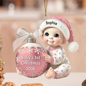 Baby Holding Christmas Bauble β Baby's 1st Christmas Personalized Ornament