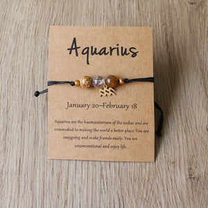 Natural Stone Hand Woven Bracelet With Twelve Constellations Paper Card