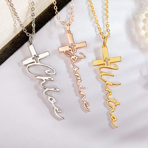 Personalized Cross Pendant Necklace with Name Crucifix Jewelry Christening Baptism First Communion Gift for Her