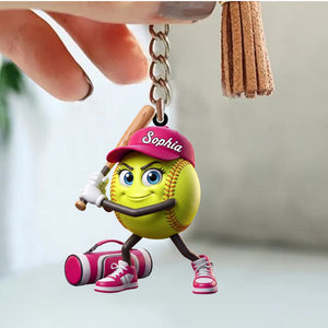 Baseball Softball Batter’s Stance Keychain - Personalized Cool Baseball Softball Ball Mascot Keychain