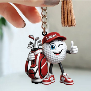 Cute Hugging Golf Bag With Golf Clubs Keychain - Personalized Golf Mascot Keychain Gift for Male & Female Golfer