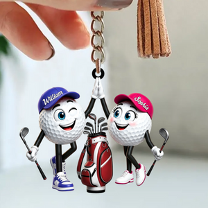 Cute High‑five Golf Couple Personalized Golf Ball Mascot Keychain
