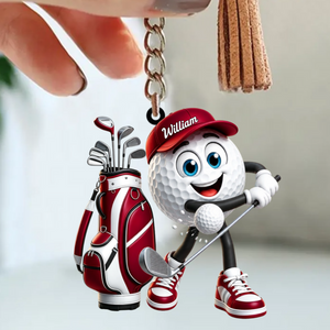 Energetic Swinging Personalized Golf Ball Mascot Keychain Gift for Male & Female Golfer