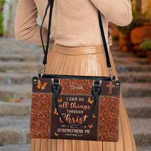 Personalized I can do all things through Christ who strengthen me-Bible Verse Leather Bag