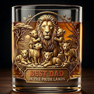Best Dad In The Pride Lands Whiskey Glass - Personalized Father's Day