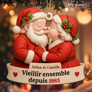 Growing Old Together With Santa and Mrs. Claus,Custom Wood Ornament,Gift For Couples and Family