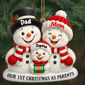 Our 1st Christmas As Parents Snowmen Personalized Custom Wood Ornament