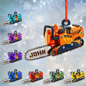 Personalized Arborist Ornament: Chainsaw & Pine Tree, Acrylic Xmas Decoration