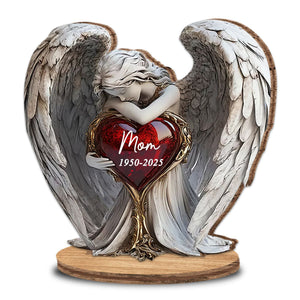 On Angels Wings - Personalized Memorial Freestanding Wood Plaque