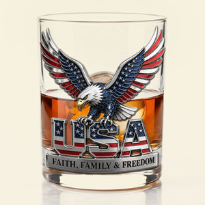 USA Strong Eagle Whiskey Glass - Personalized Gifts For Patriots