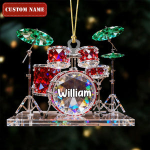 Drum Set Custom Name Stained Glass Effect Acrylic Christmas Ornament, Presents For Drummers