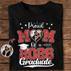 Congrats Proud Dad Mom Of A Graduate Custom Photo Personalized Graduation T-Shirt Gift for Mom, Dad