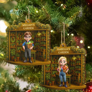 Gardening Woman Man - Personalized Custom Shaped Wooden Ornament