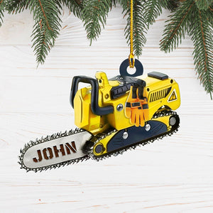 Personalized Arborist Ornament: Chainsaw & Pine Tree, Acrylic Xmas Decoration
