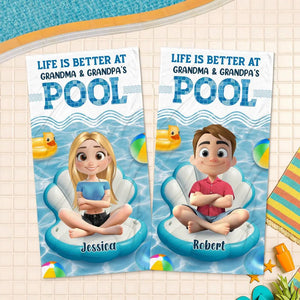 Better At Grandma Pool - Personalized Beach Towel
