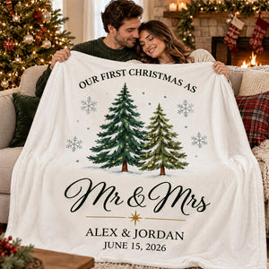 Newlywed First Christmas Personalized Blanket Cozy Fireplace First Christmas Couple Keepsake