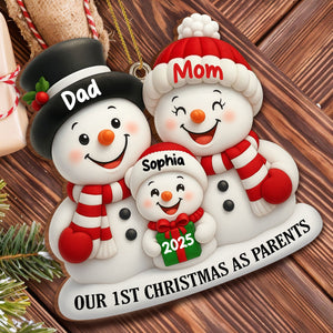 Our 1st Christmas As Parents Snowmen Personalized Custom Wood Ornament