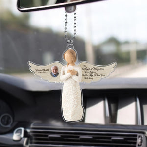 On Angel's Wings You Were Taken, But In My Heart You Will Stay - Personalized Acrylic Car Hanger, Remembrance Angel, Memorial Gift