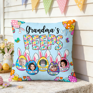 Grandma's Bunnies Ears Easter Eggs Photo Soft Throw Pillow Cover with Name - Personalized Pillow