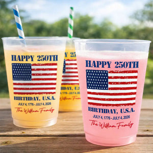 Custom Photo & Family Name Happy 250th Birthday USA - Personalized Frosted Cups