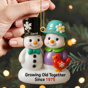 Growing Old Together Snowmen Ornament,Custom Wood Ornament,Gift For Couples