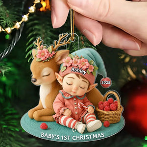 Baby's 1st Christmas Ornament – Cute Elf & Reindeer Personalized Acrylic Ornament