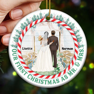 Our First Christmas As Mr. and Mrs, Bride and Groom, Personalized Ceramic Ornament, Gift For Newlyweds