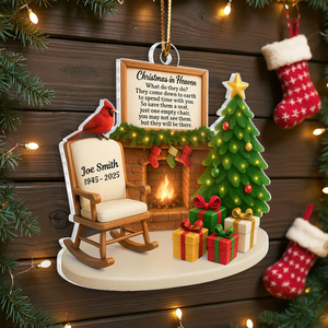 Christmas In Heaven Cardinal On Chair Personalized Acrylic Ornament Memorial Sympathy Gift