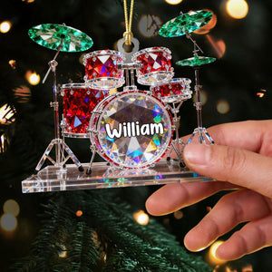 Drum Set Custom Name Stained Glass Effect Acrylic Christmas Ornament, Presents For Drummers