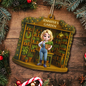 Gardening Woman Man - Personalized Custom Shaped Wooden Ornament