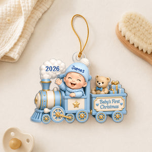 Baby On Toy Train - Baby First Christmas Personalized Acrylic Ornament