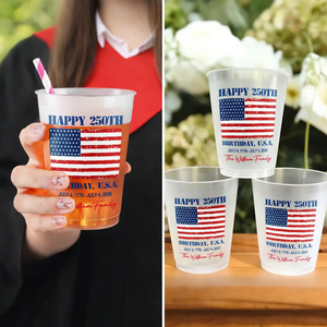 Custom Photo & Family Name Happy 250th Birthday USA - Personalized Frosted Cups