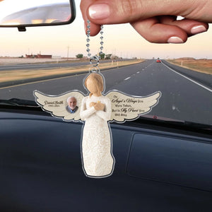 On Angel's Wings You Were Taken, But In My Heart You Will Stay - Personalized Acrylic Car Hanger, Remembrance Angel, Memorial Gift