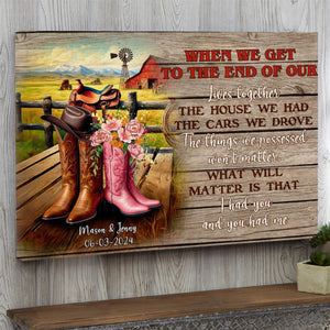Personalized Cowboy Couple Boots on Western Farm Canvas/Poster