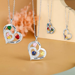 Personalized Birthstone Heart-shaped Necklace - Mother Necklace