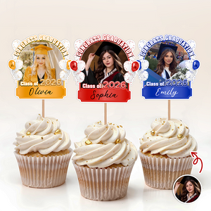 Congrats Graduation Class of 2026 Balloons Custom Photo Cupcake Topper