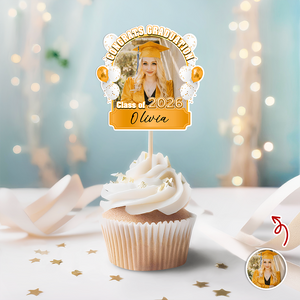 Congrats Graduation Class of 2026 Balloons Custom Photo Cupcake Topper