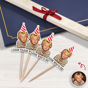 Funny Birthday Party Decor β Custom Retro Childhood Photo Personalized Cupcake Topper
