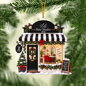 Personalized Hair Salon Christmas Shopfront Ornament - Gift for Hairstylist