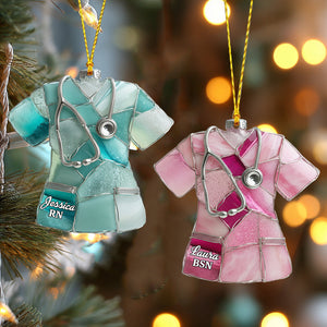 Sea Glass Nurse Scrub - Personalized Nurse Ornament