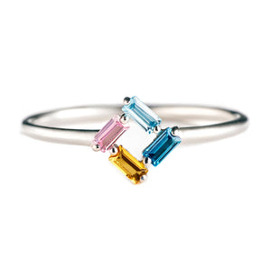 Personalized Baguette Mothers 3-6 Birthstones Family 925 Silver Ring