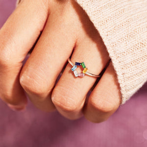 Personalized Baguette Mothers 3-6 Birthstones Family 925 Silver Ring