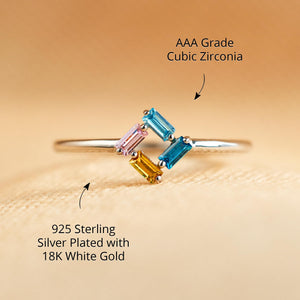 Personalized Baguette Mothers 3-6 Birthstones Family 925 Silver Ring