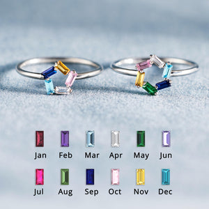 Personalized Baguette Mothers 3-6 Birthstones Family 925 Silver Ring